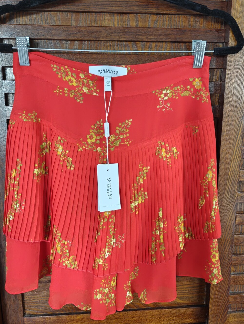Derek Lam 10 Crosby Red Cherry Blossom Pleated Skirt US2
